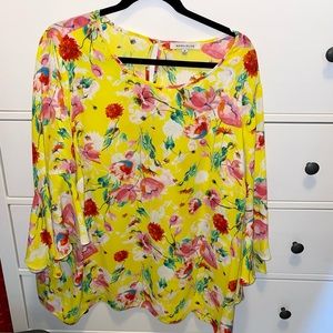 Rose and olive yellow floral blouse